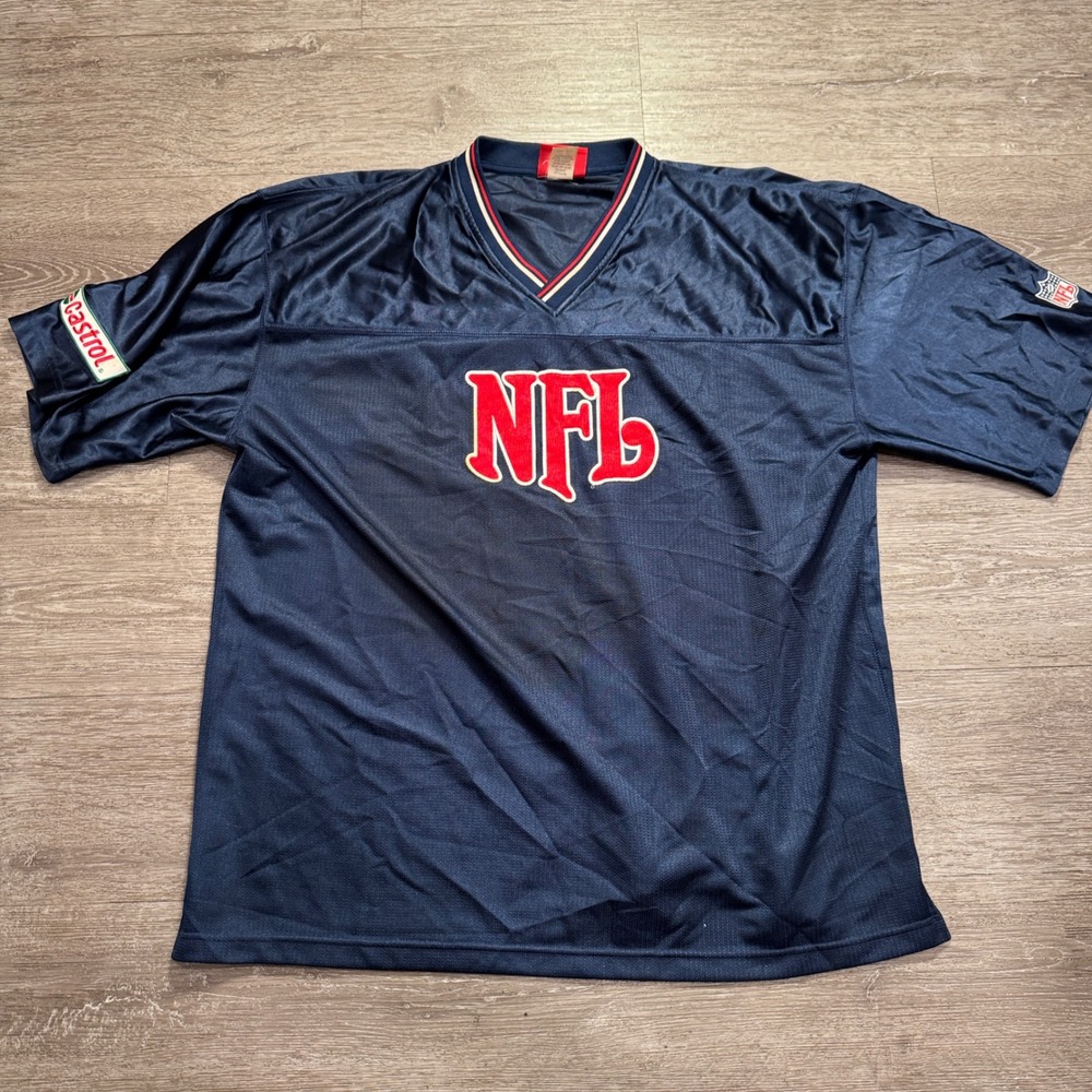 NFL Jersey Shirt‎ Mens One Size Navy Blue Polyester Castrol Patch Vintage Style